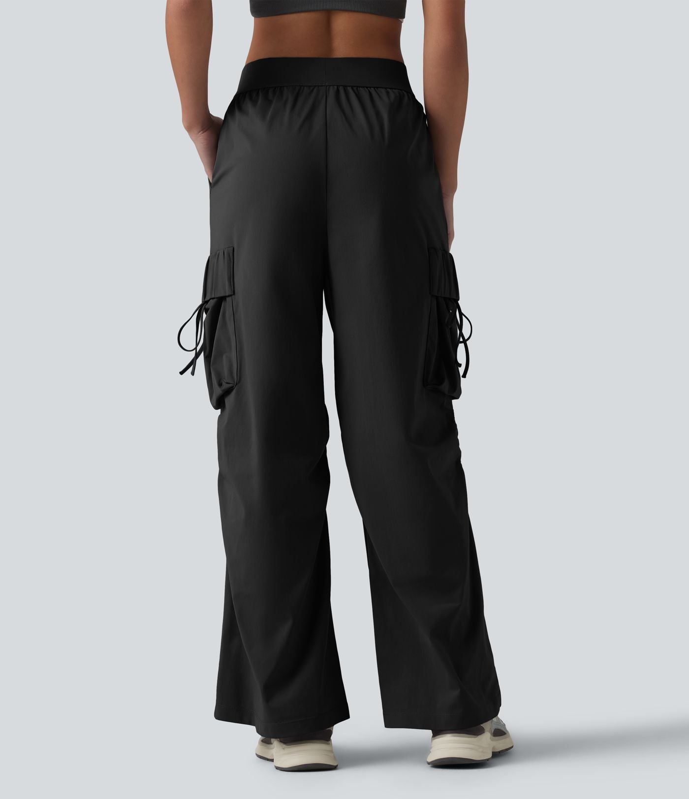 Pantalon cargo bootcut de sport taille mi-haute avec fronces et liens et poches