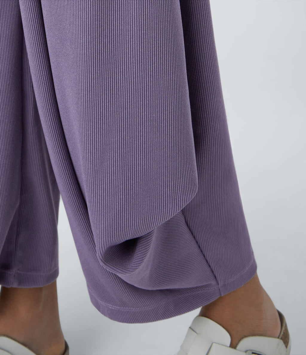 Pantalon décontracté harem uni côtelé, taille haute, avec poches