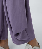 Pantalon décontracté harem uni côtelé, taille haute, avec poches