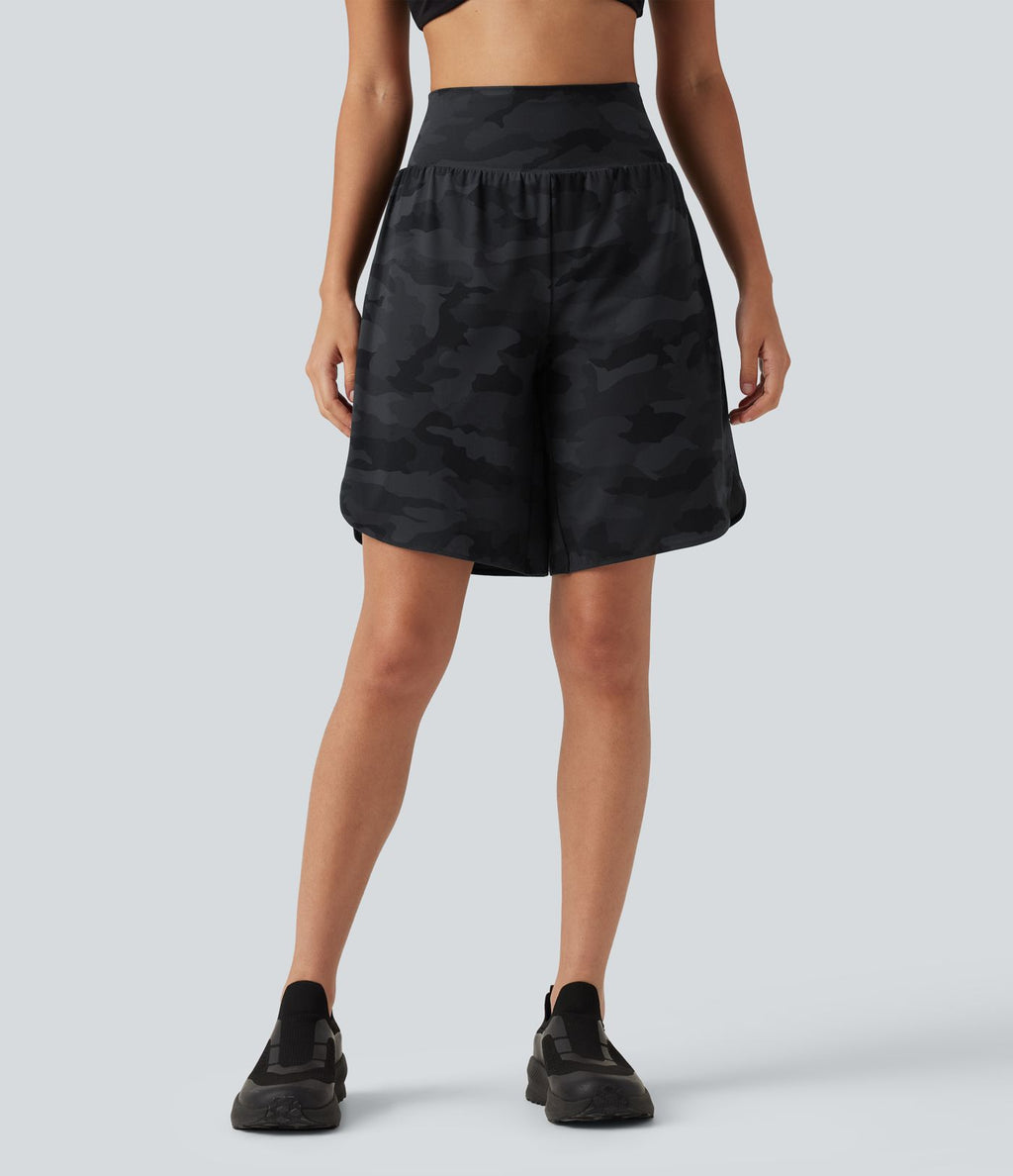 Short de running Halara UltraSculpt™ gainant taille haute imprimé camouflage avec ourlet arrondi et poche - 23 cm