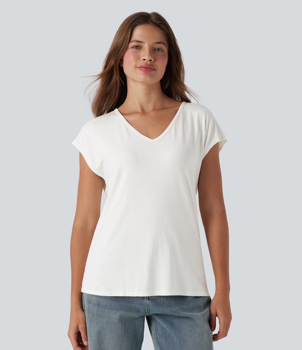 T-shirt casual col V manches courtes
