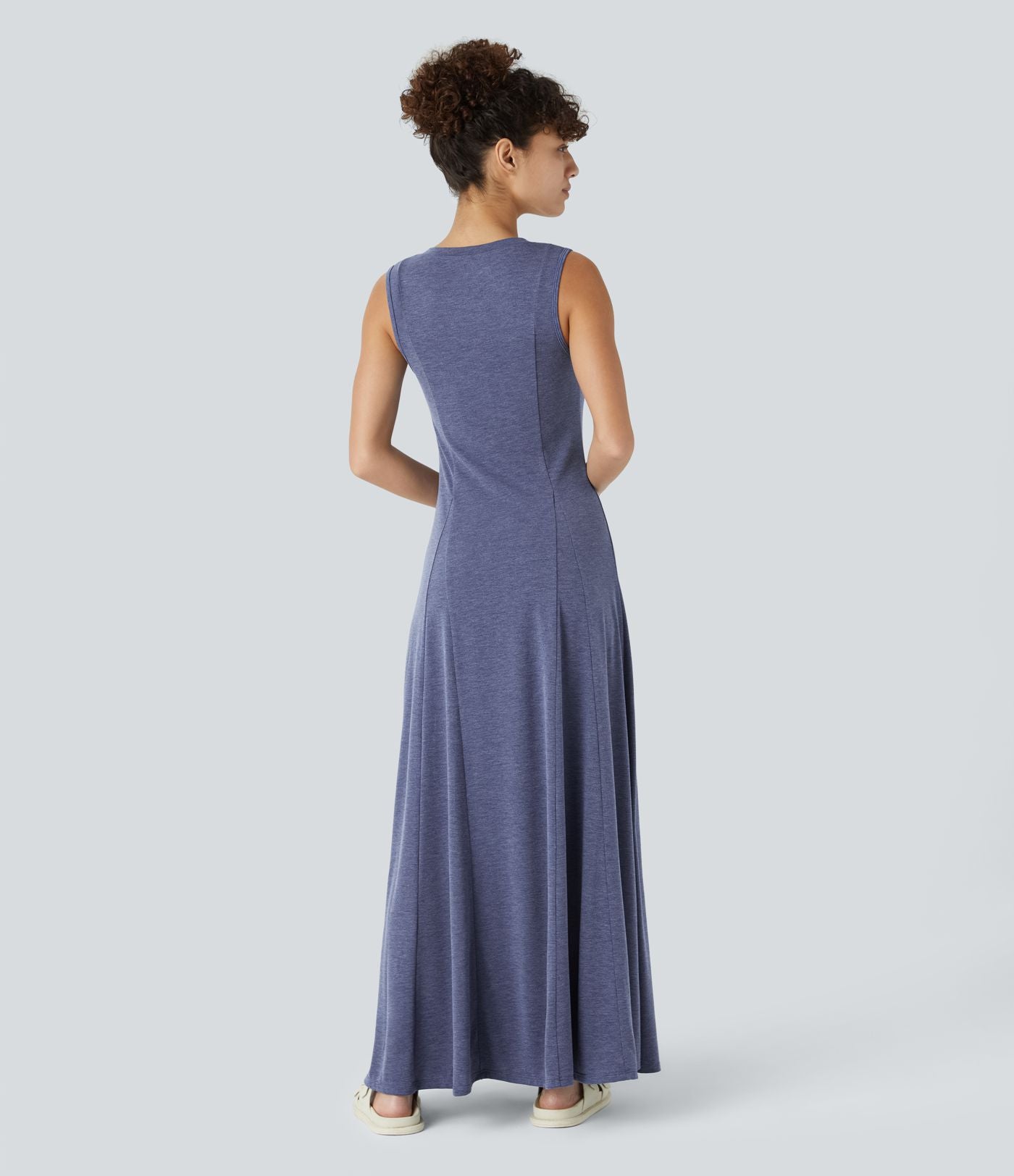Robe Casual Maxi Col Rond Sans Manches Boutonnés