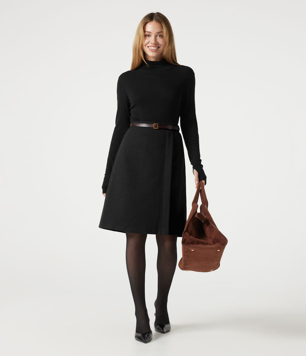 Jupe tailleur midi taille haute en polaire à poches