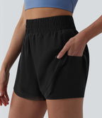 Short de running 2-en-1 taille haute mesh contrasté avec poches