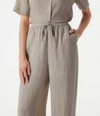 Pantalon barrel de bureau taille haute en mélange de lin avec short intégré et poches