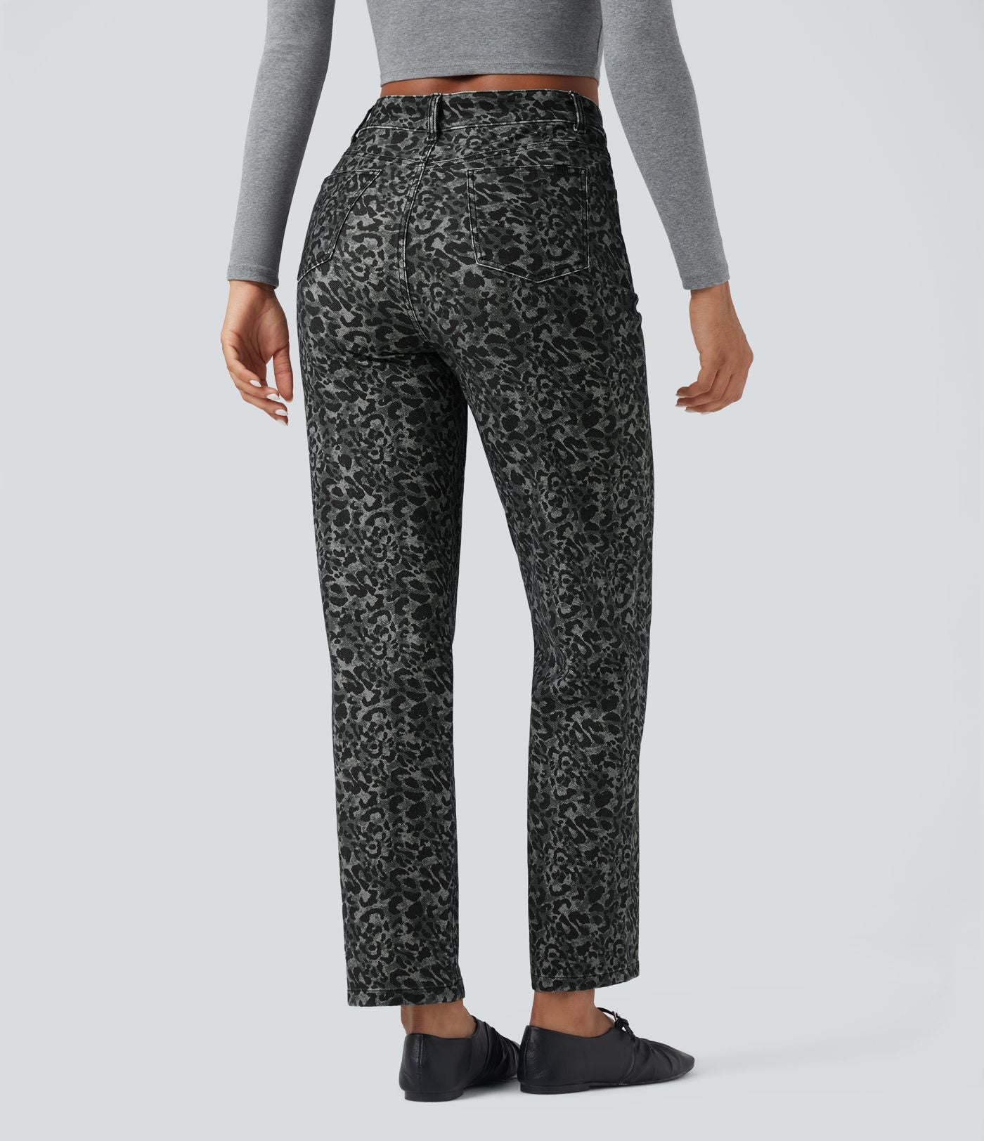 Jean Halara Flex™ coupe droite imprimé léopard taille haute avec poches
