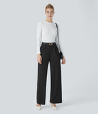 Halara Flex™ Pantalon Tailleur Droit à Taille Haute avec Pli Poches Latérales en Crêpe