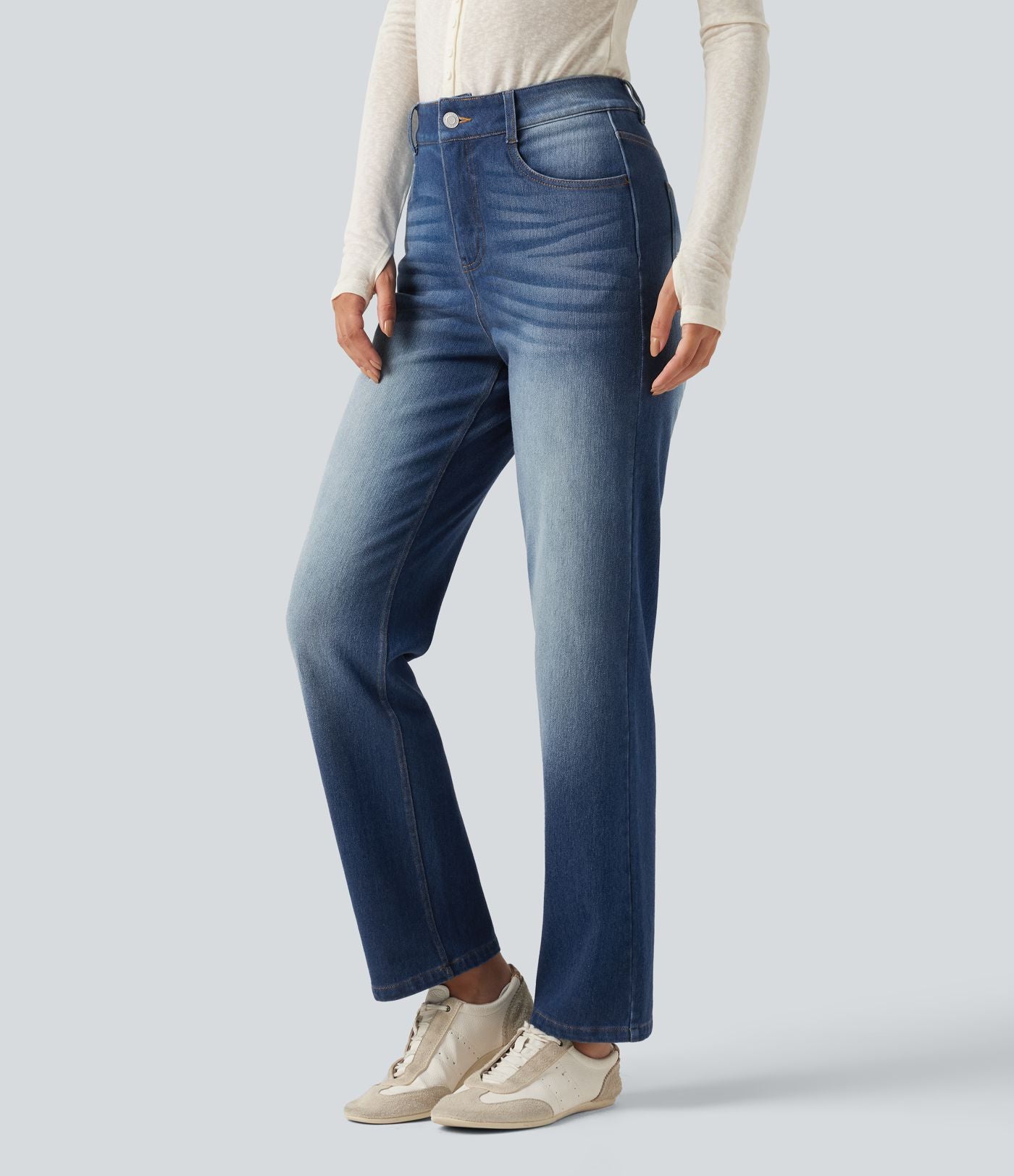 Jean droit Halara Flex™ taille haute gainant délavé avec poches