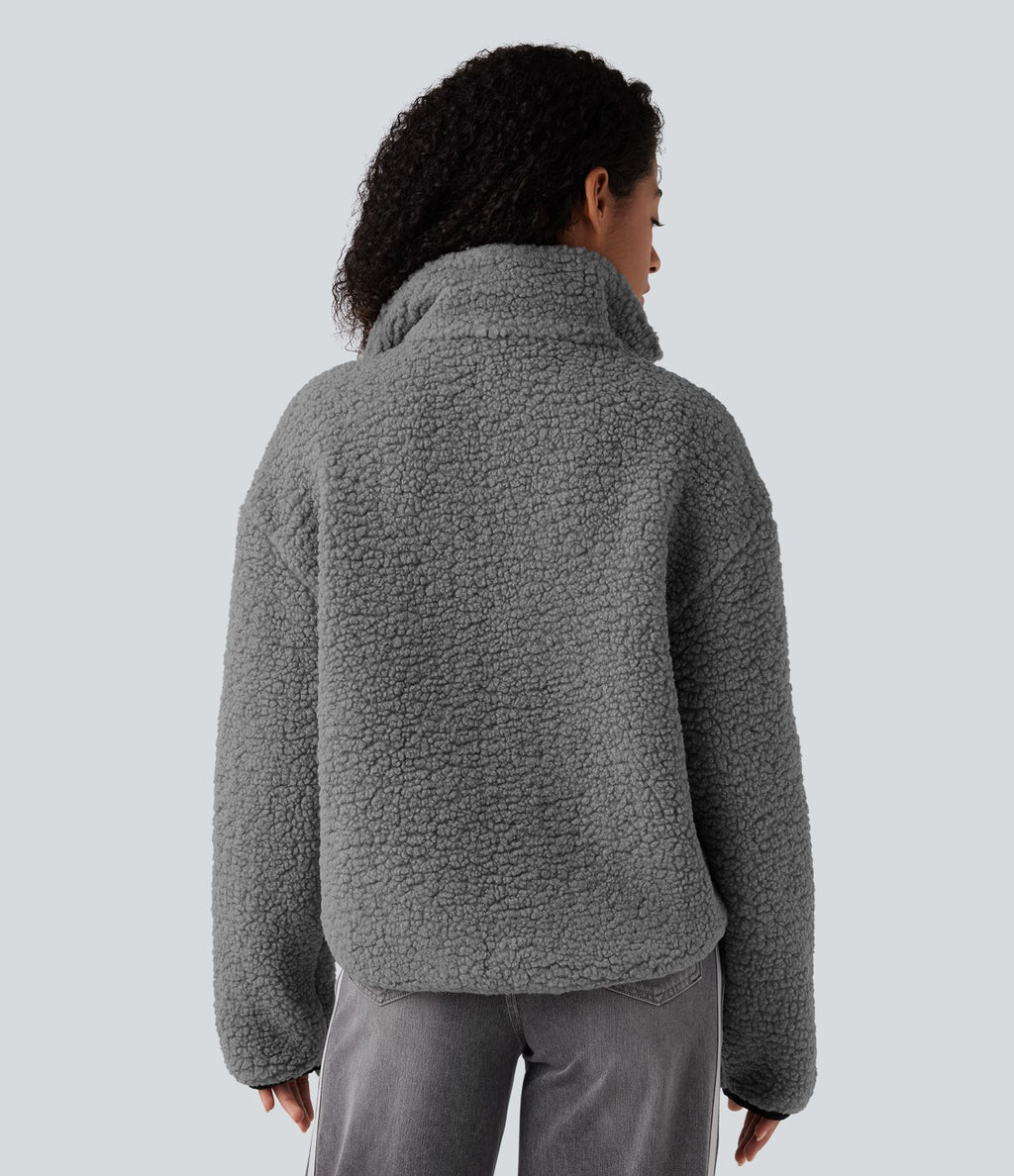 Veste sherpa col roulé manches longues avec poches