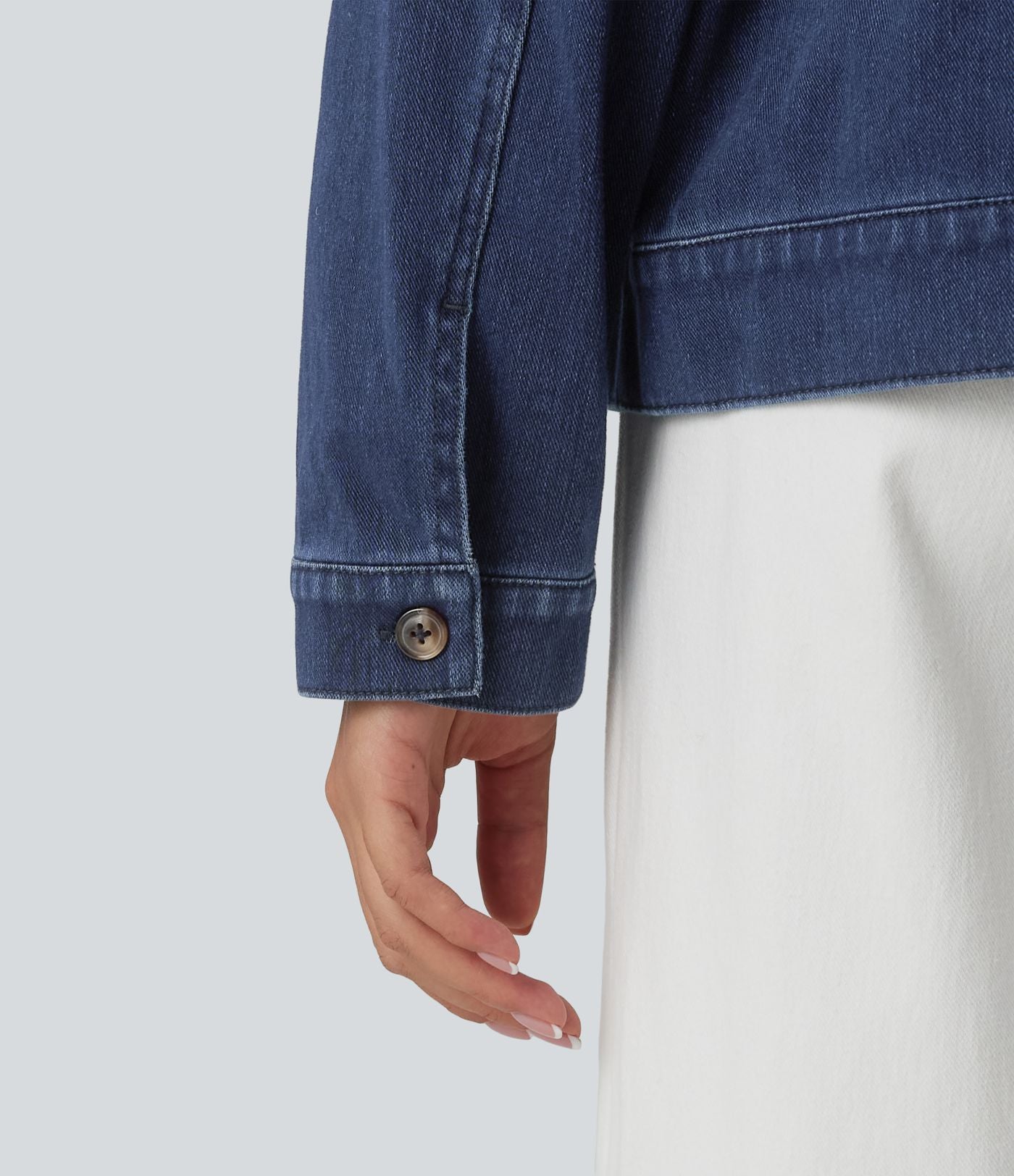 Halara Flex™ Veste décontractée en jean col rond manches longues avec poches