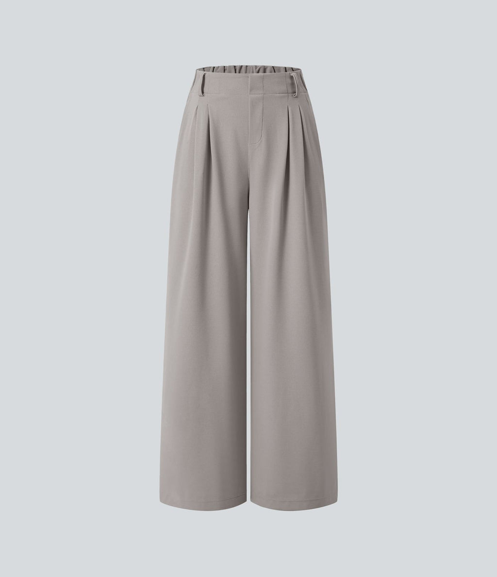 Halara Flex™ Pantalon Tailleur Large Fluide Gaufré Taille Haute Poches Latérales