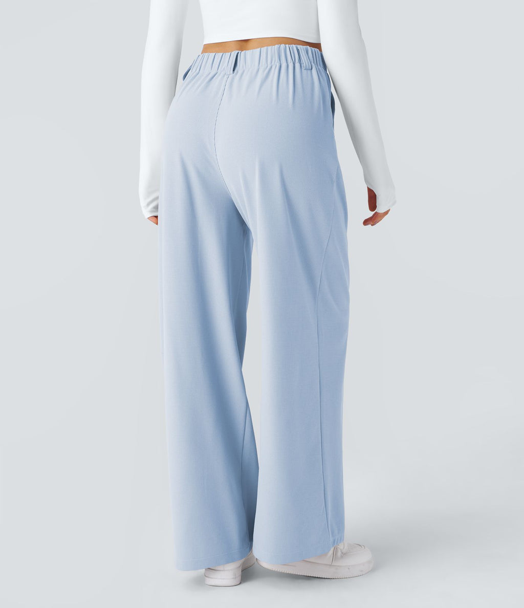 Pantalon Tailleur Large Fluide Halara Flex™ Gaufré Taille Haute Poches Latérales