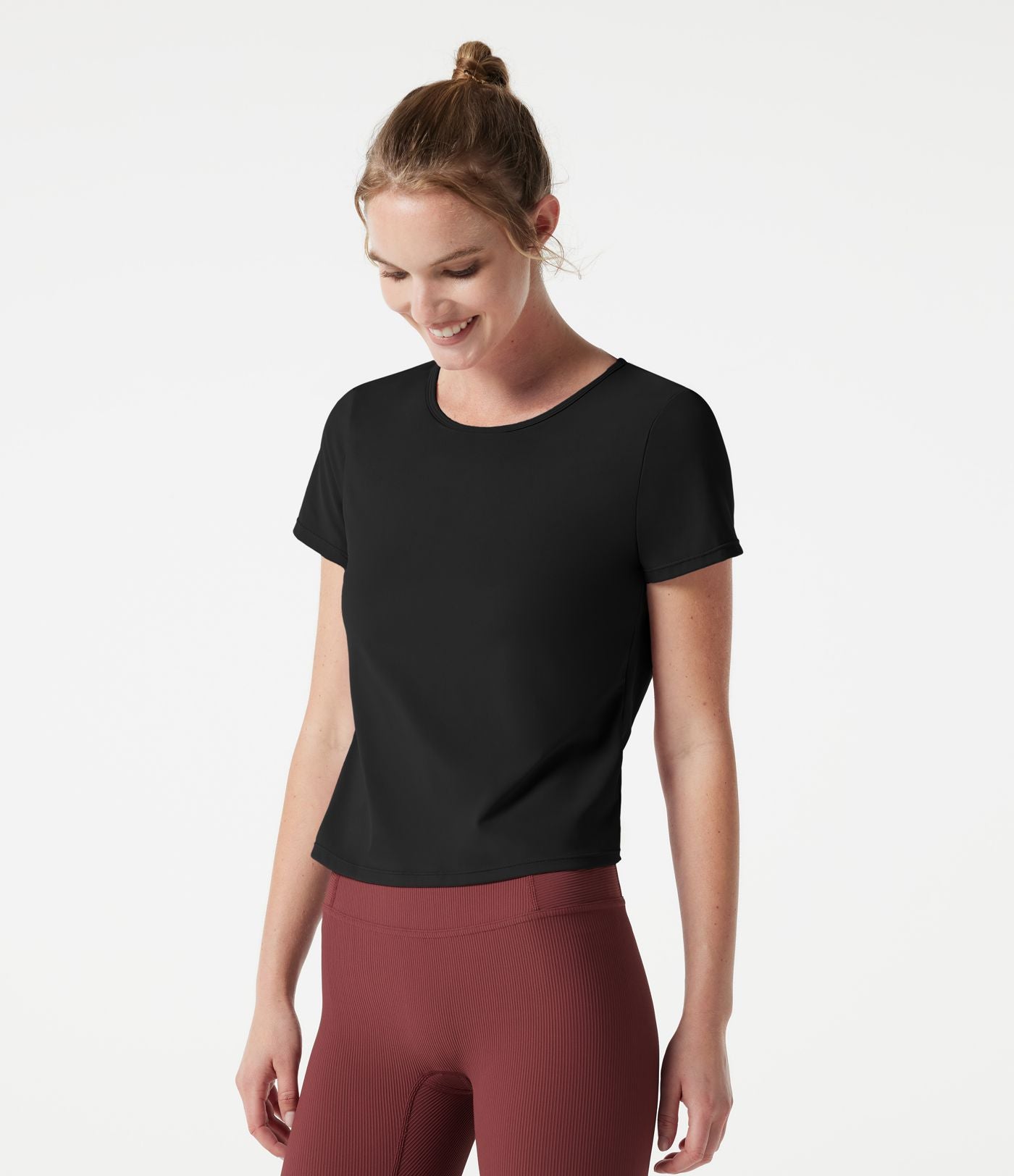 Haut de yoga col rond manches courtes avec brassière intégrée effet frais InstantCool séchage rapide, protection solaire UPF50+