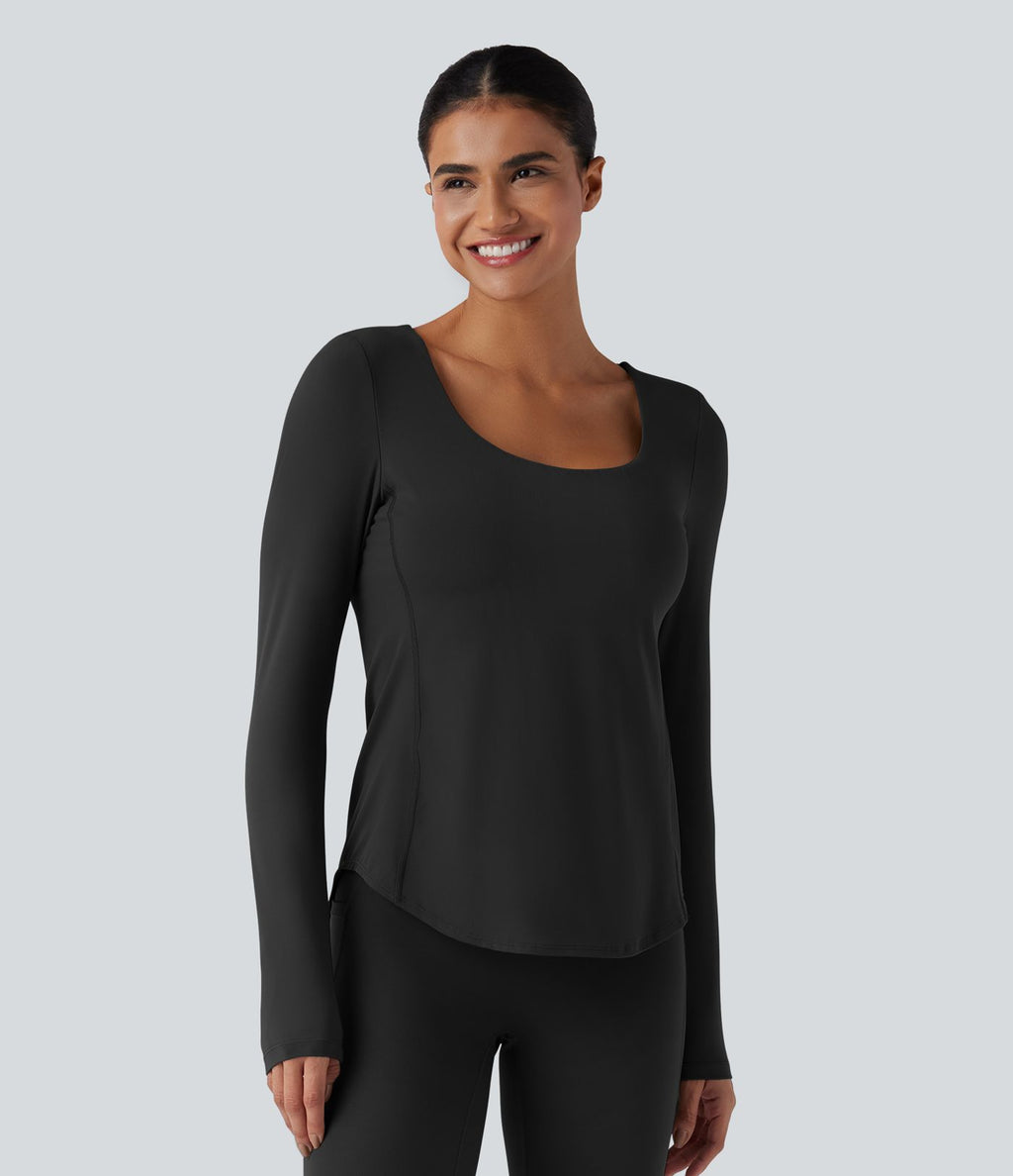 Haut de sport d'entraînement Halara UltraSculpt™ manches longues dos nu entrecroisé à ourlet arrondi