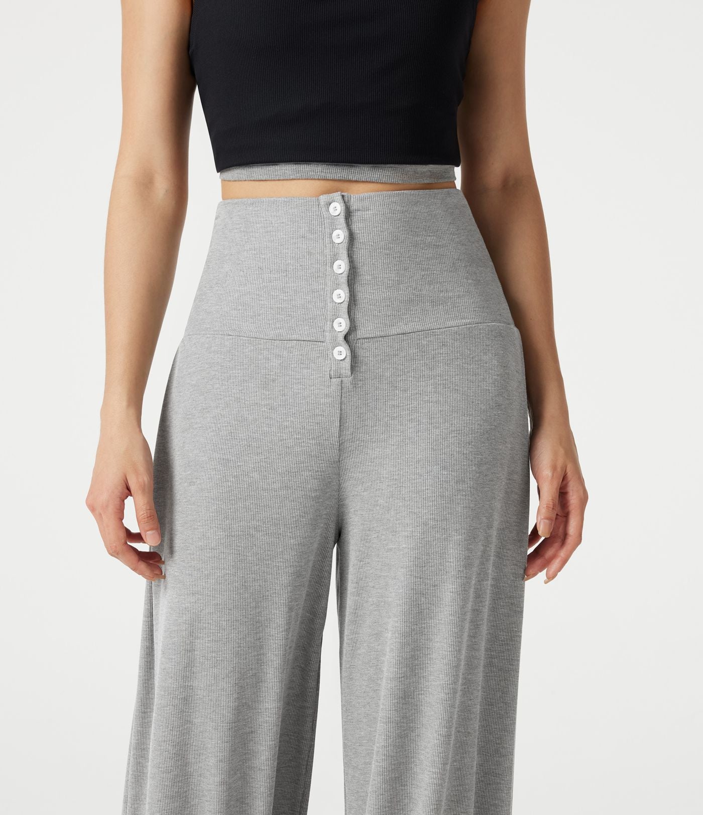 Jogging décontracté côtelé ventre plat, taille haute, très extensible, à poches
