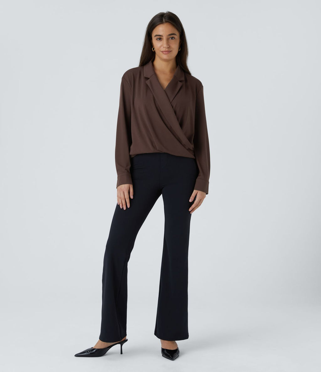 Chemise de travail à col cranté, coupe croisée et manches longues