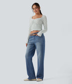 Jean décontracté Halara Flex™ taille basse coupe droite avec poches