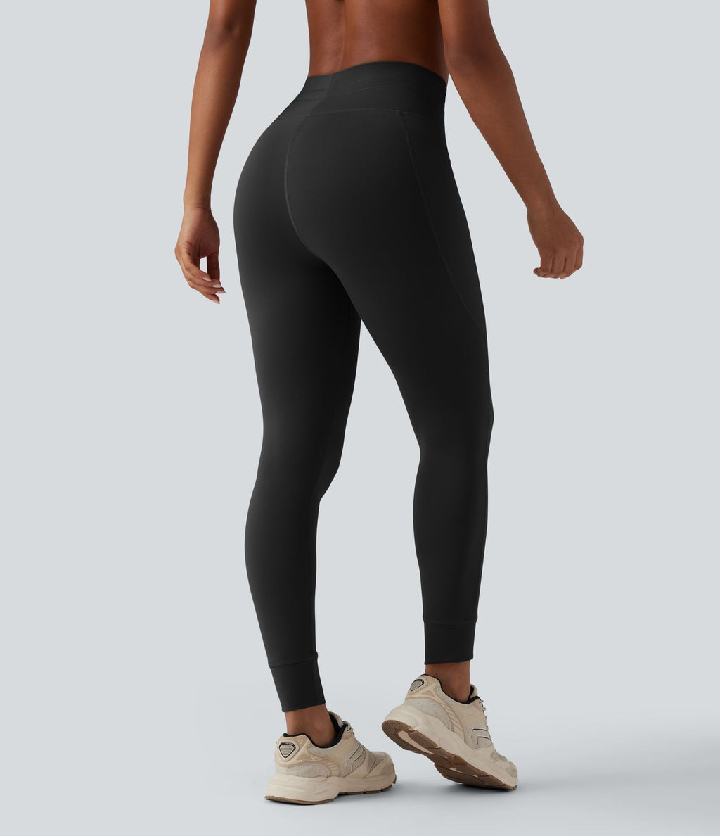 Legging 7/8 de yoga taille haute avec cordon de serrage uni et poches