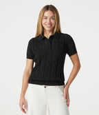 Pull polo décontracté en maille torsadée à manches courtes