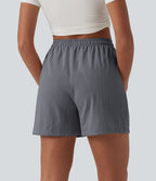Short décontracté aspect lin taille haute avec cordon de serrage et poches