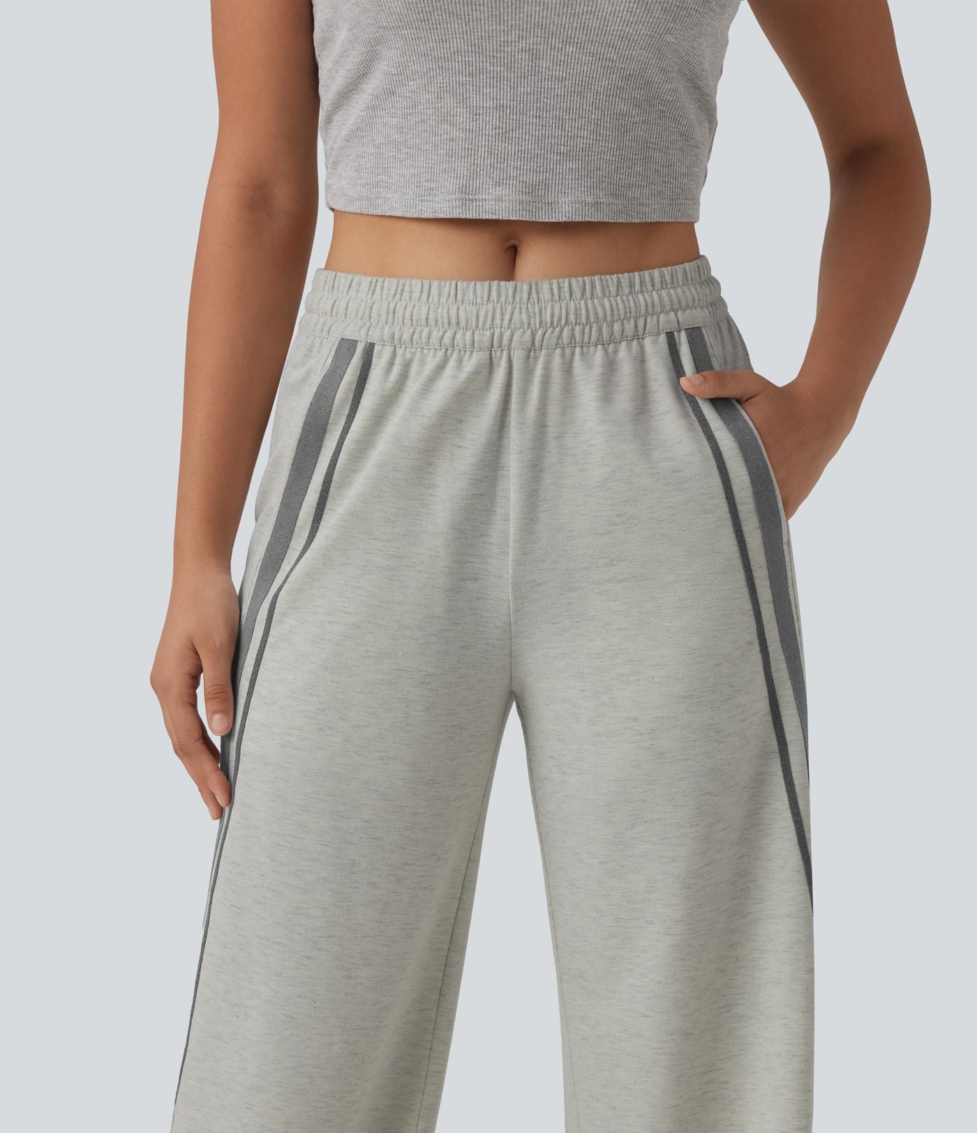 Jogging large décontracté color block taille mi-haute avec cordon de serrage intérieur et poches