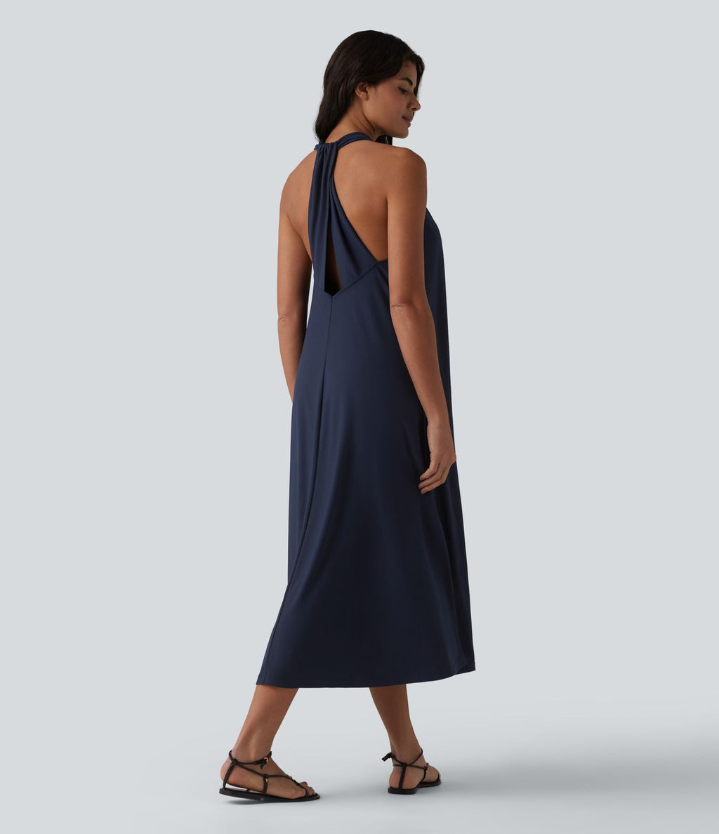 Robe midi décontractée col V avec poches