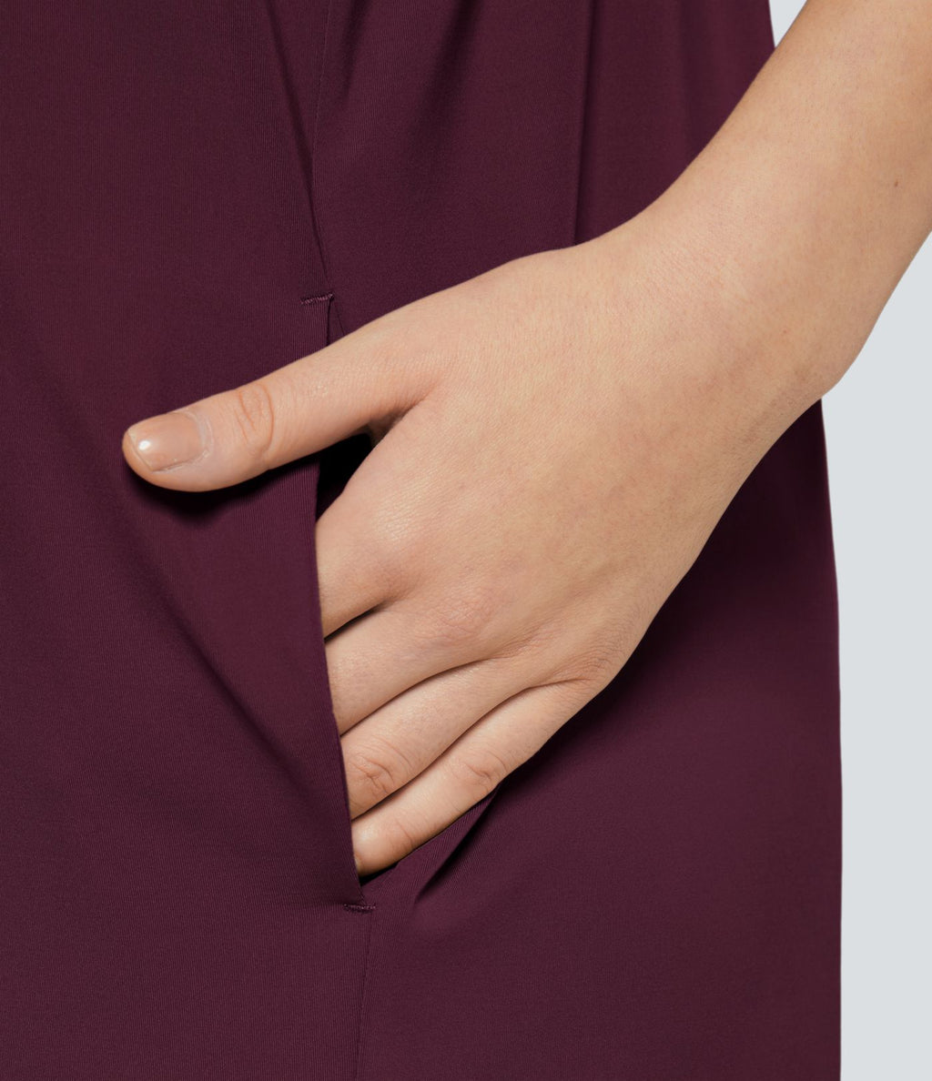 Combinaison Large Casual à Jambes Larges Solide avec Fines Bretelles Réglables Poches Latérales Plissées
