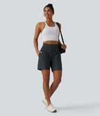 Short yoga 2-en-1 à rayures taille super haute 17,5 cm avec poches