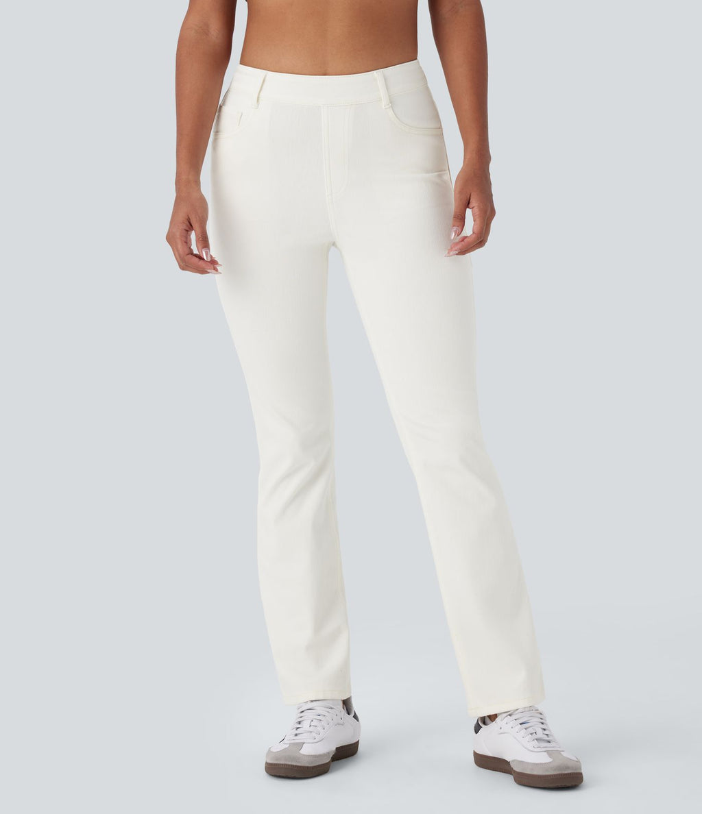 Halara Flex™ Jeans bootcut Casual Taille Haute Multiples Poches Lavés Élastiques et Tricotés Coupe