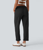Pantalon casual taille mi-haute en maille gaufrée avec poche zippée