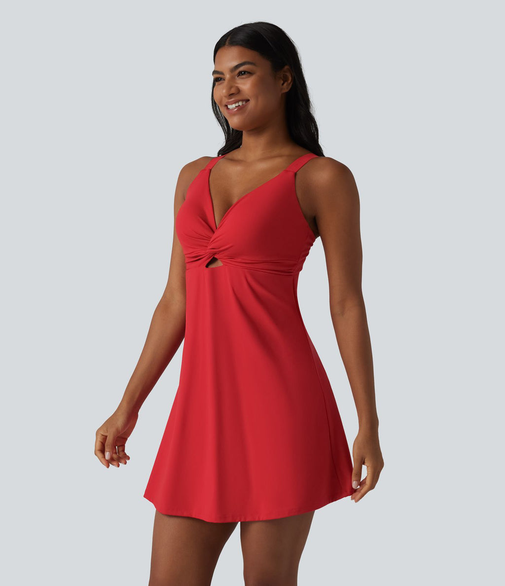 SoftlyZero™ Plush Robe sport de danse push-up à bretelles torsadées ajustables, coussinets intégrés non amovibles bonnets E-G avec poches – Easy Peasy