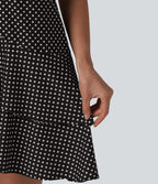 Robe mini casual à pois col rond sans manches ourlet à volants superposés