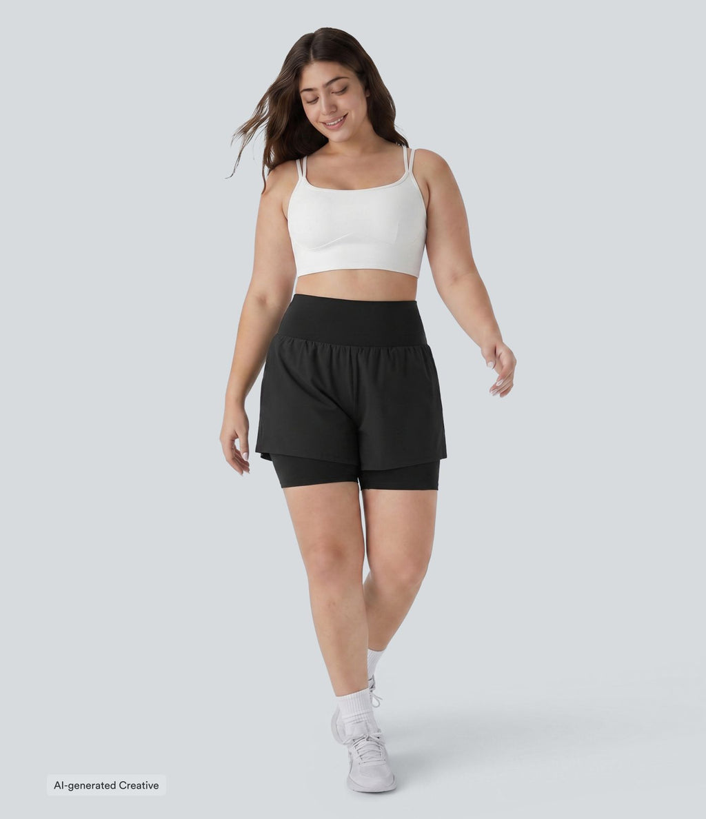 Short de yoga 2-en-1 grande taille à taille très haute en SoftlyZero™ Airy à effet frais InstantCool 17,5 cm avec poches