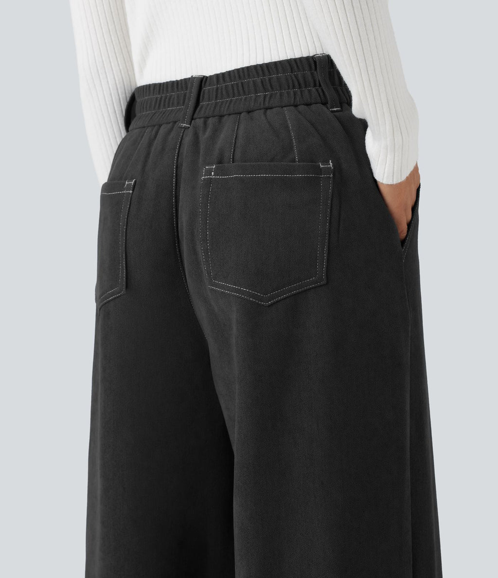 Pantalon baggy taille haute avec poches