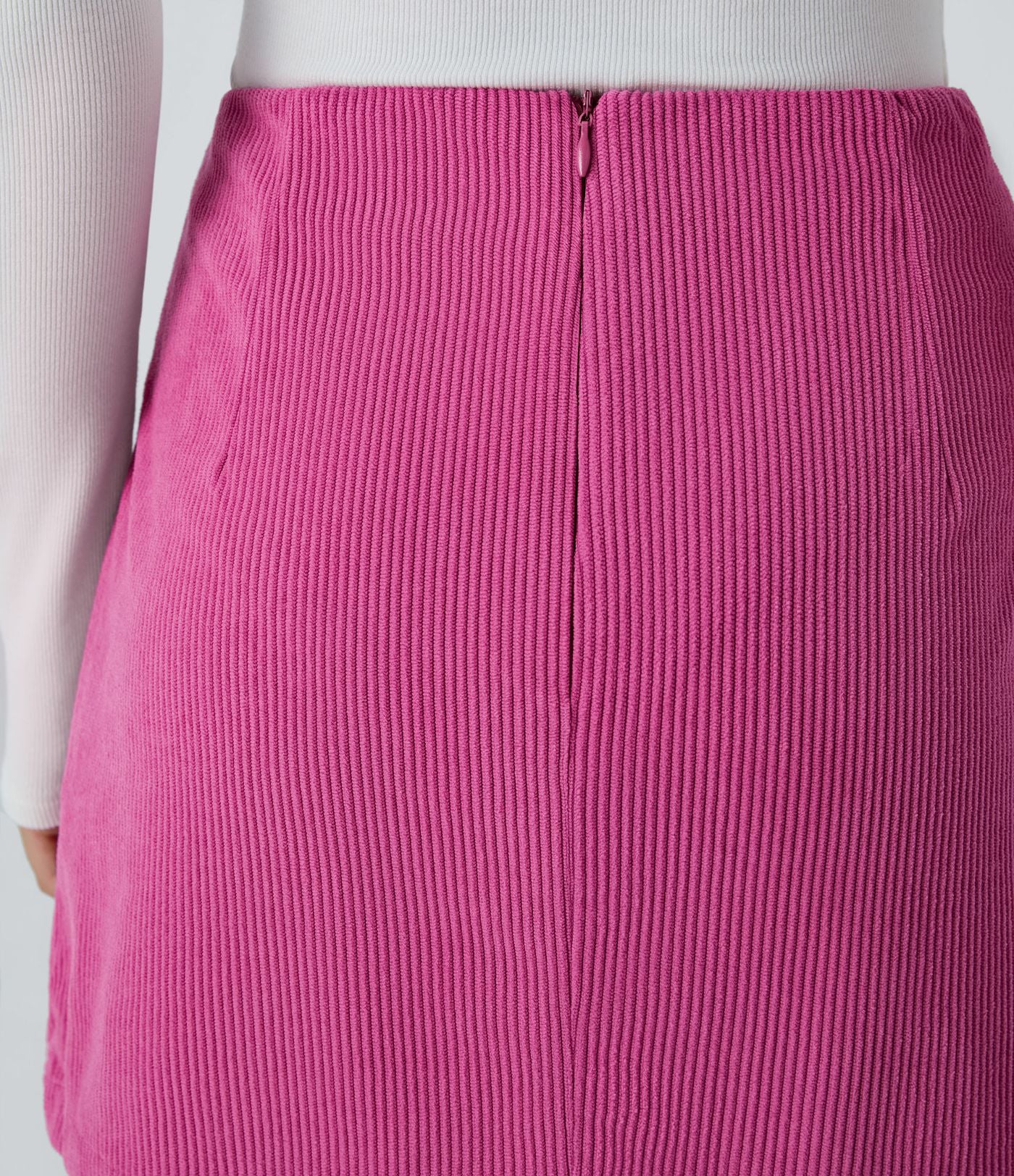 Mini-Jupe Casual en Velours Côtelé 2 en 1 Fermeture Éclair Invisible Taille Haute