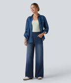 Jean décontracté Halara Flex™ large taille haute effet délavé avec poches