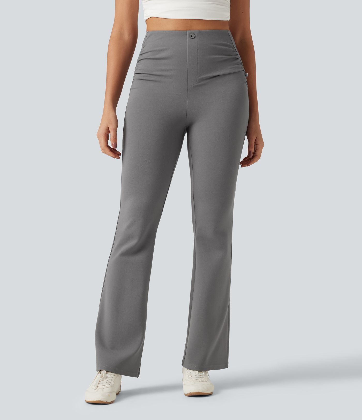Pantalon de golf flare taille haute froncé avec poches et porte-tees