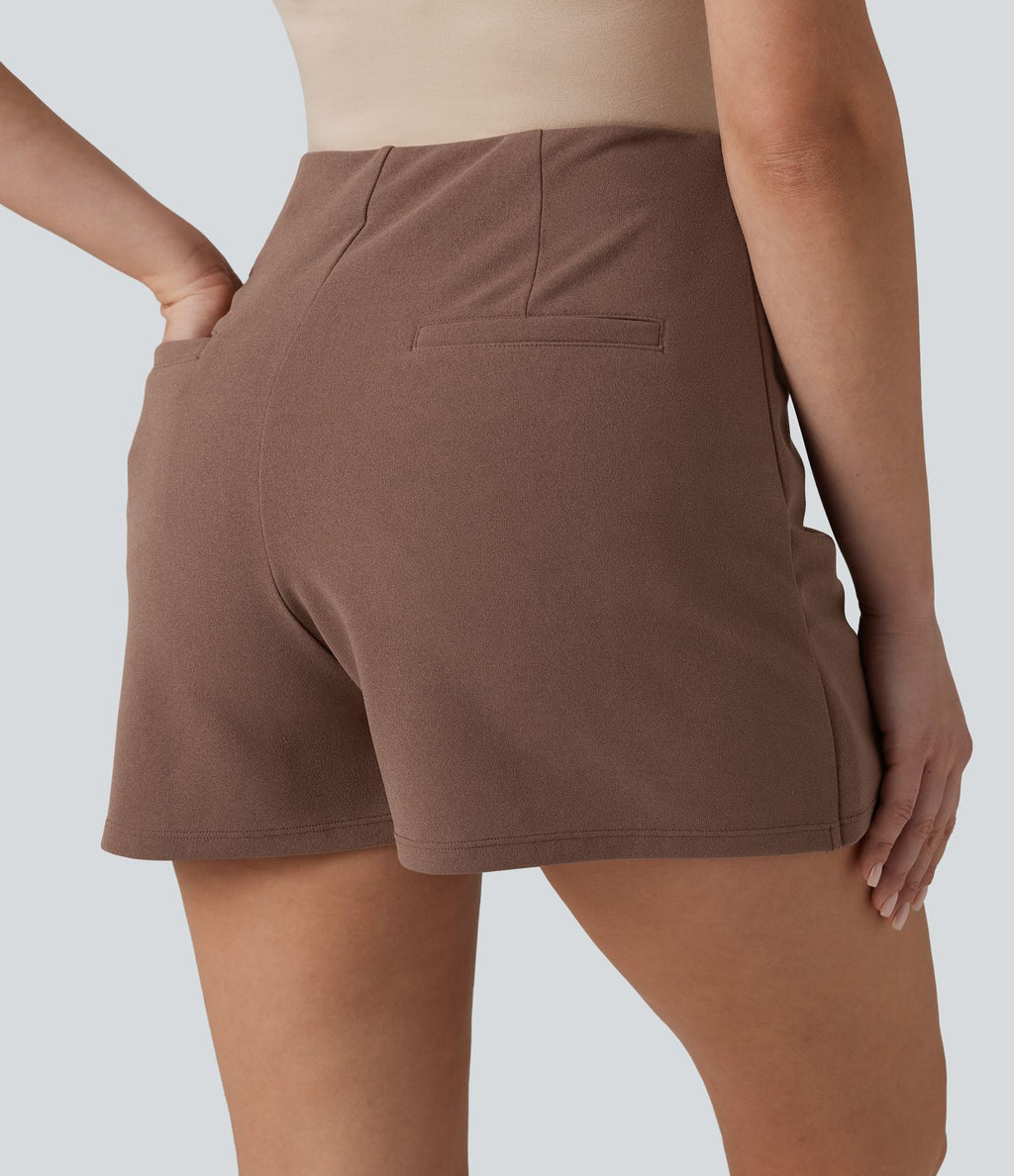 Jupe-short de travail fendue taille haute, infroissable et trapèze, avec poches