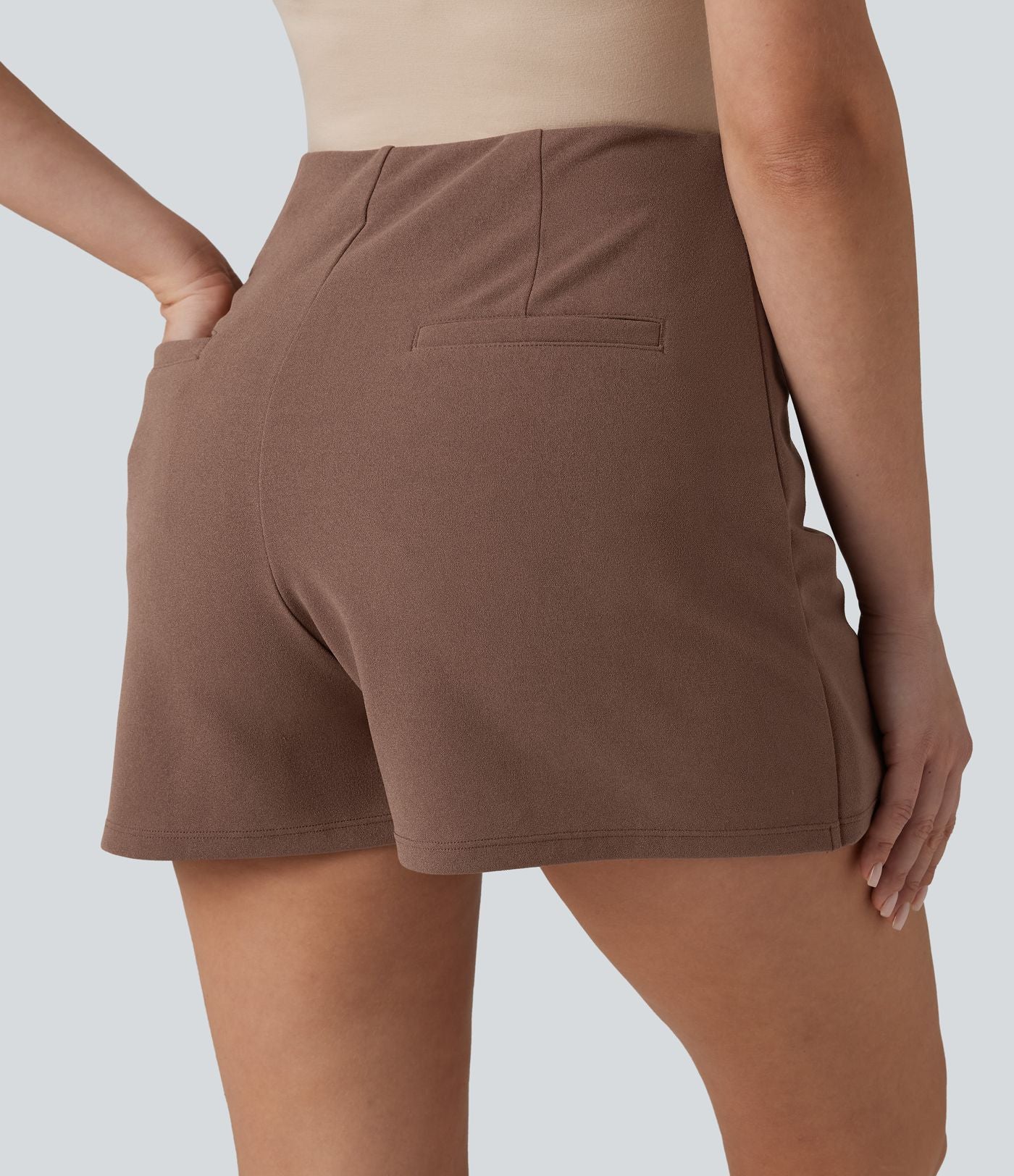 Jupe-short de travail fendue taille haute, infroissable et trapèze, avec poches
