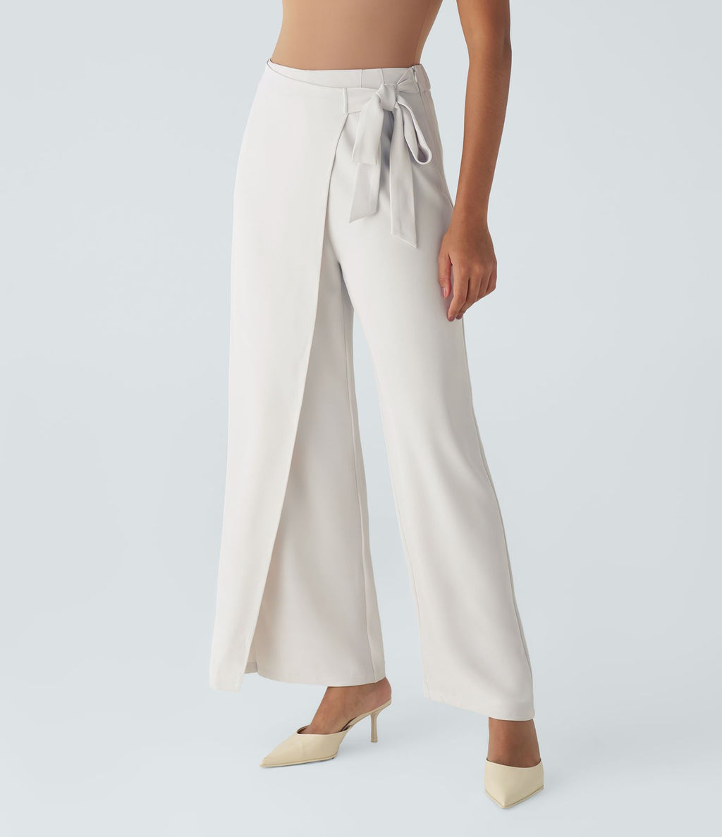 Pantalon Tailleur Large Fluide Taille Haute Fermeture Éclair Invisible