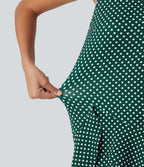 Robe mini casual à pois col rond sans manches ourlet à volants superposés
