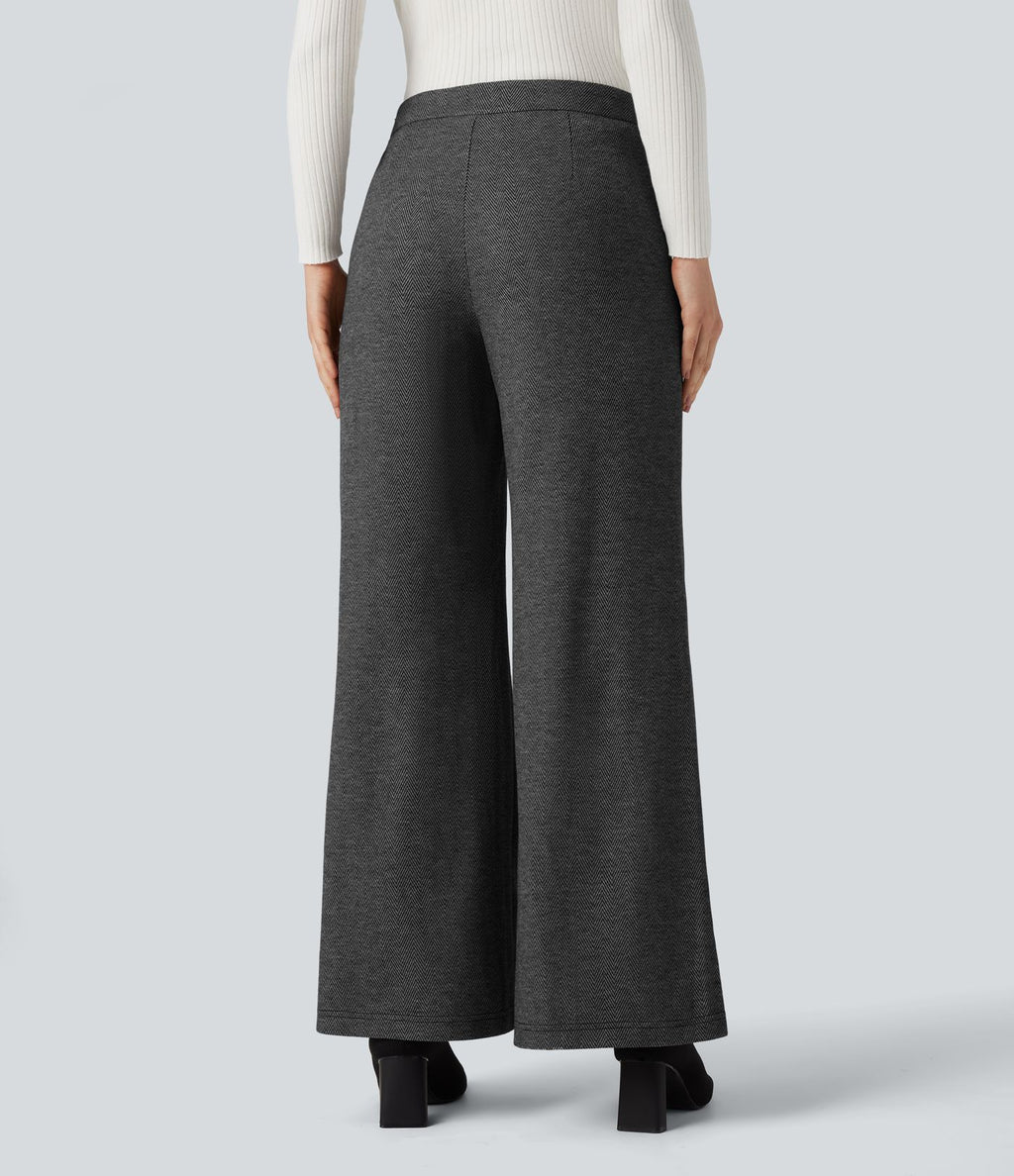 Pantalon tailleur large chevrons taille haute avec poches