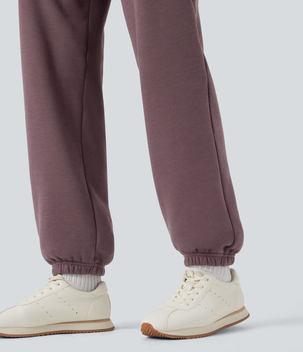 Jogging décontracté polaire taille haute avec cordon de serrage intérieur et poches
