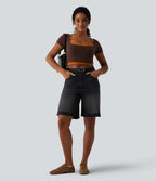 Halara Flex™ Bermuda casual en jean taille haute avec poches