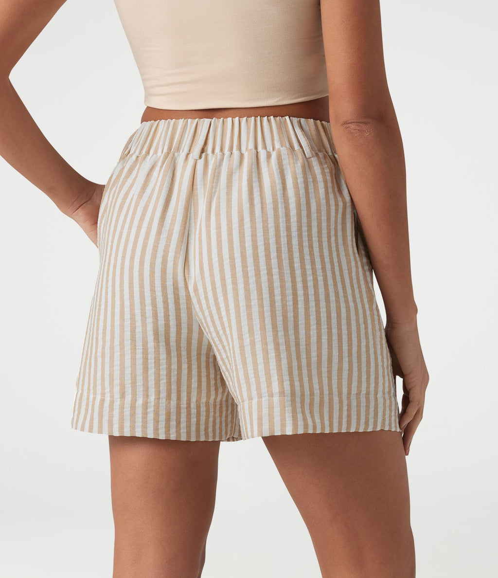 Short casual taille haute à rayures avec poches et aspect lin