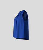 Blouse Travail Sans Manches Ourlet Courbé Col Haut Découpe au Dos Plis