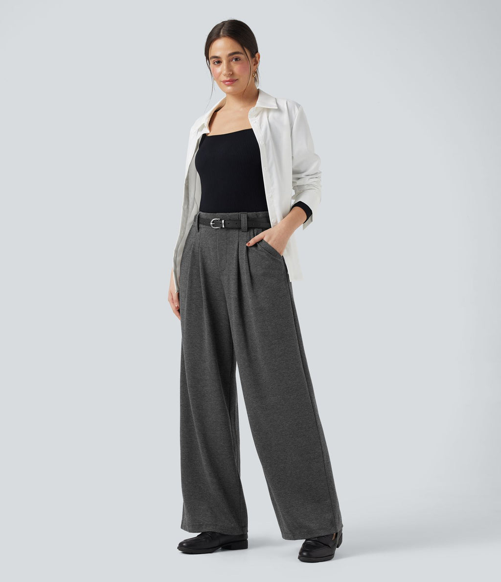 Halara Flex™ Pantalon tailleur baggy pied-de-poule taille haute avec poches