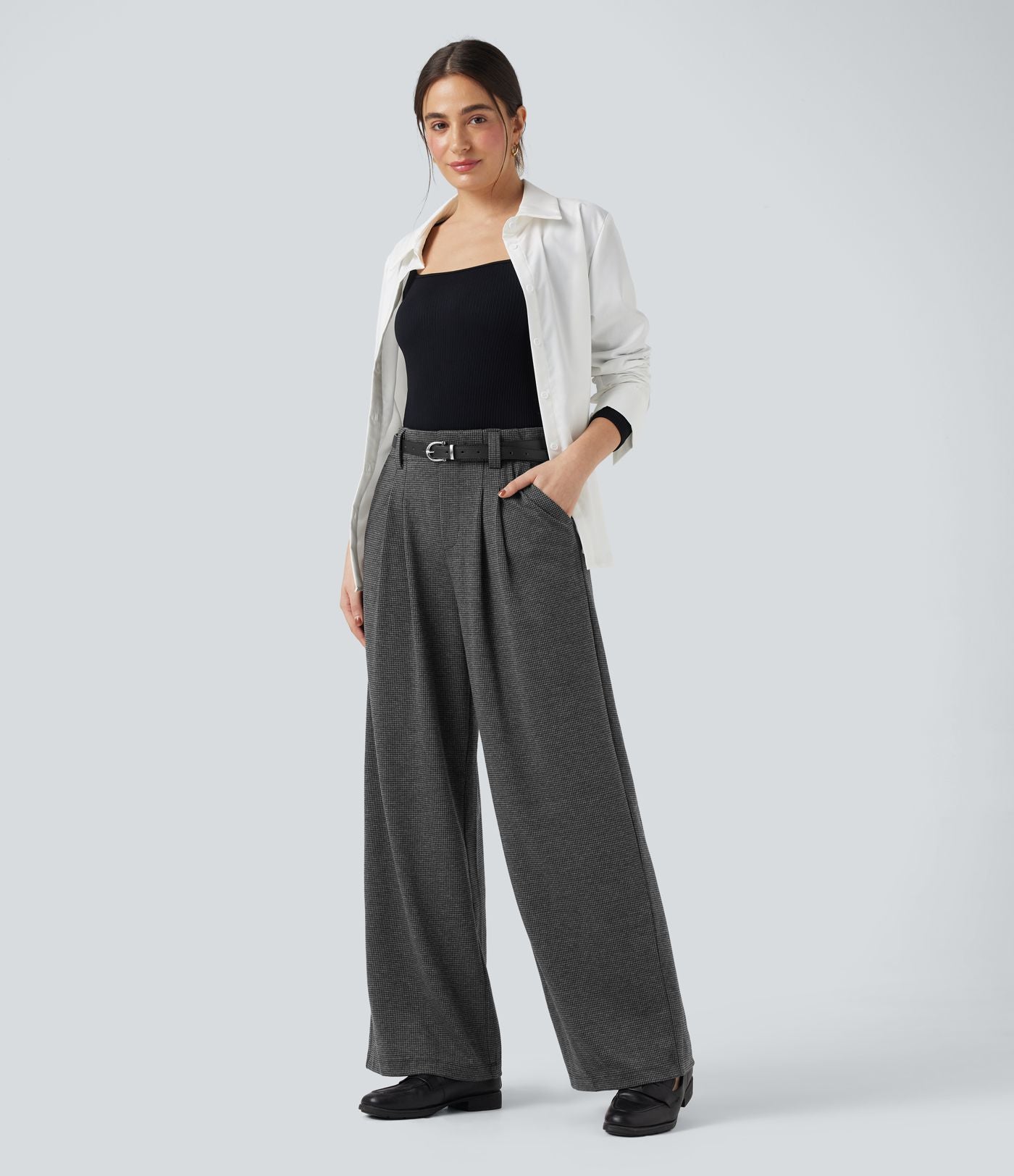 Halara Flex™ Pantalon tailleur baggy pied-de-poule taille haute avec poches