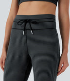 Pantalon de yoga évasé à rayures, taille haute, cordon et poches