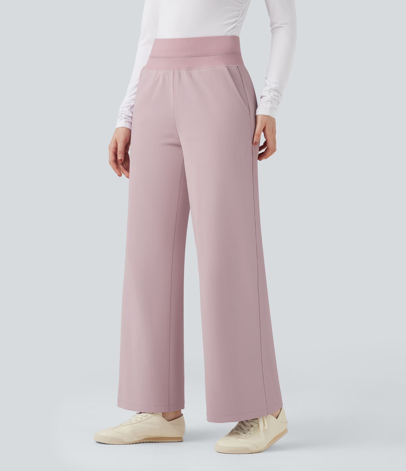 Pantalon polaire coupe droite taille haute avec poches